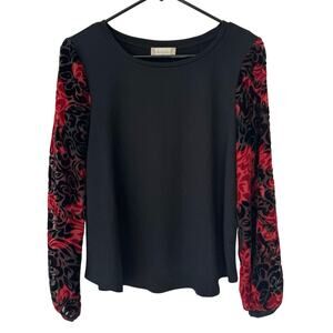 Altar'd State Women’s S Velvet Burnout Top Balloon Sleeves Black Gothic Witchy